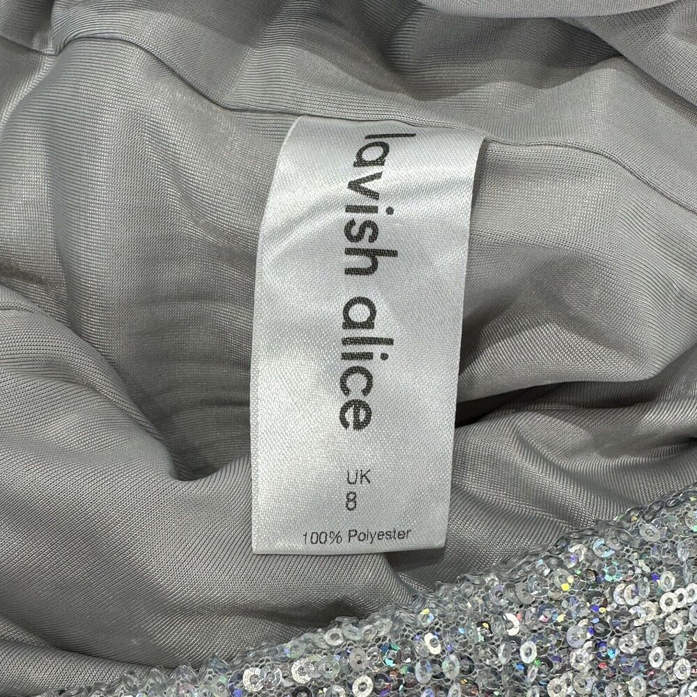 Lavish Alice Sequin One Sleeve Silver Iridescent Holo Cocktail mini Dress Size 4 - Picture 7 of 9